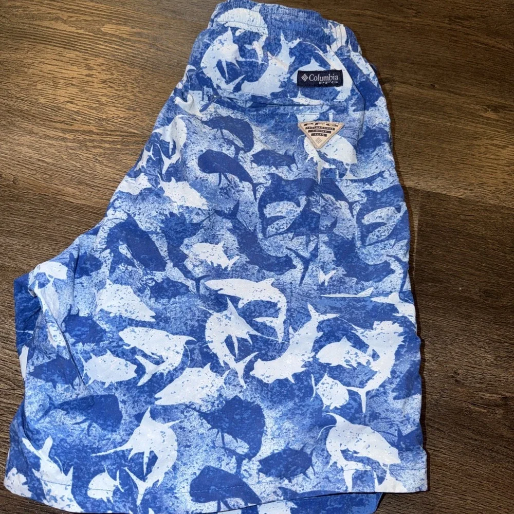 Peter Millar AOP Mesh-Lined Swim Trunks Blue Mens Large